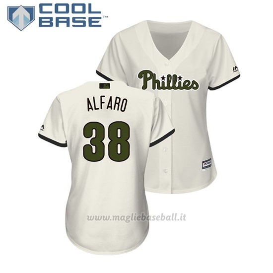 Maglia Baseball Donna Philadelphia Phillies Jorge Alfaro 2018 Dia de los Caidos Cool Base Crema